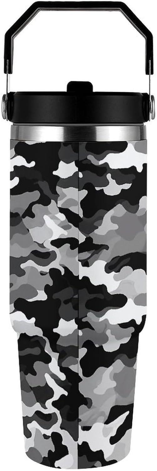 Black Grey White Camo Tumbler 30 Oz Large Capacity Car Cup Portable Coffee Mug Stainless Steel Travel Mug Exquisite Vacuum Insulated Tumbler&Coffee Cup Reusable Water Bottle