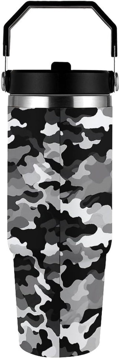 Black Grey White Camo Tumbler 30 Oz Large Capacity Car Cup Portable Coffee Mug Stainless Steel Travel Mug Exquisite Vacuum Insulated Tumbler&Coffee Cup Reusable Water Bottle