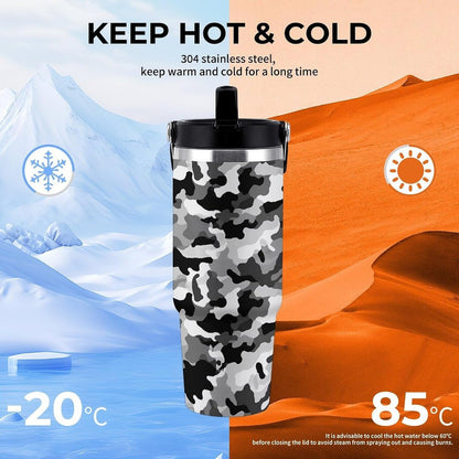 Black Grey White Camo Tumbler 30 Oz Large Capacity Car Cup Portable Coffee Mug Stainless Steel Travel Mug Exquisite Vacuum Insulated Tumbler&Coffee Cup Reusable Water Bottle