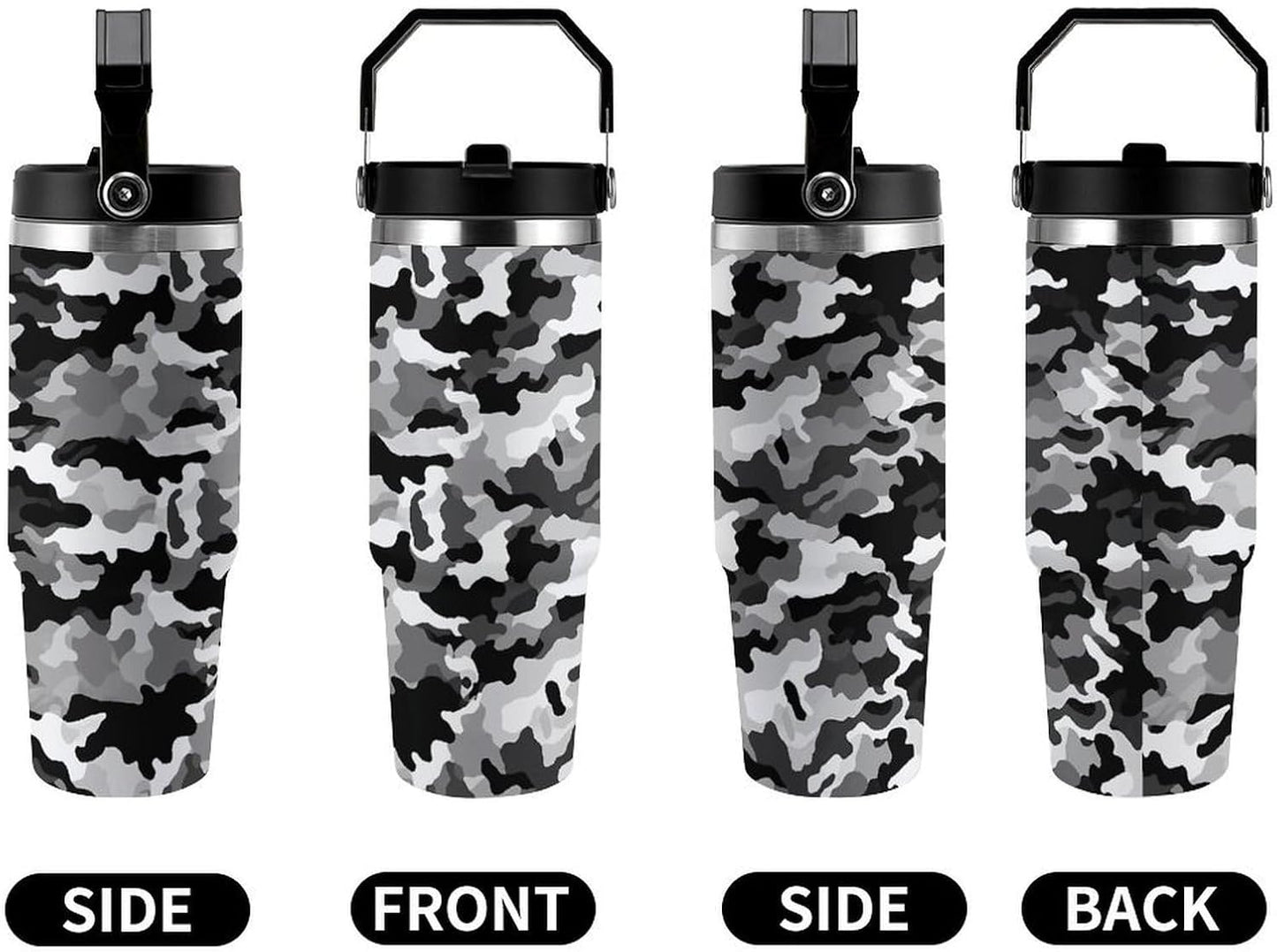 Black Grey White Camo Tumbler 30 Oz Large Capacity Car Cup Portable Coffee Mug Stainless Steel Travel Mug Exquisite Vacuum Insulated Tumbler&Coffee Cup Reusable Water Bottle