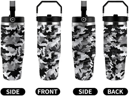 Black Grey White Camo Tumbler 30 Oz Large Capacity Car Cup Portable Coffee Mug Stainless Steel Travel Mug Exquisite Vacuum Insulated Tumbler&Coffee Cup Reusable Water Bottle