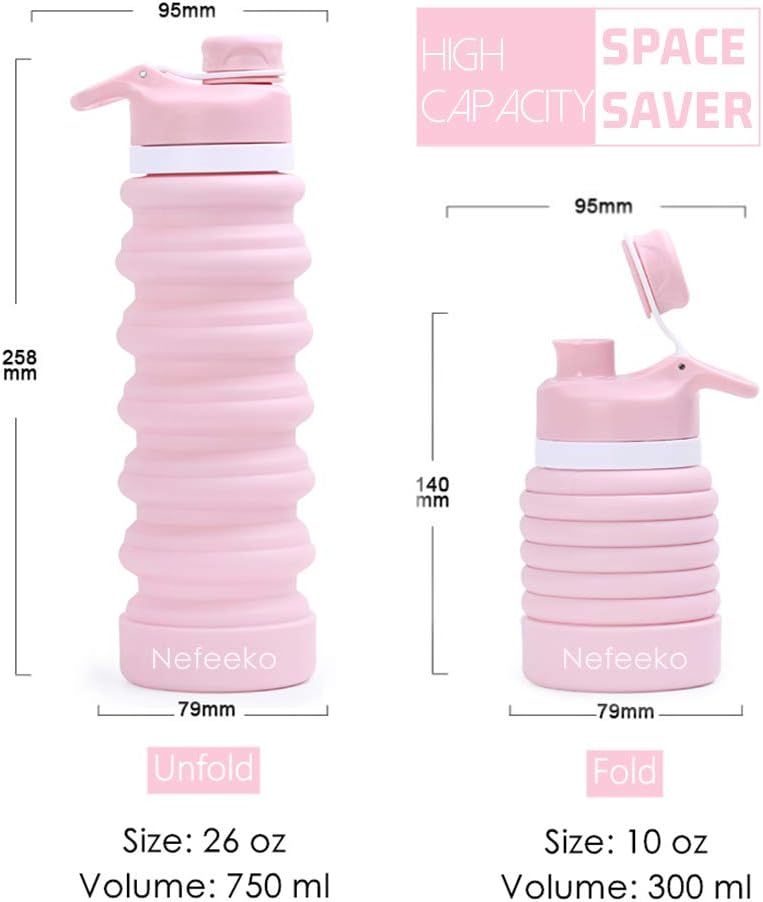 Collapsible Water Bottle, 26oz Silicone Foldable Water Bottles