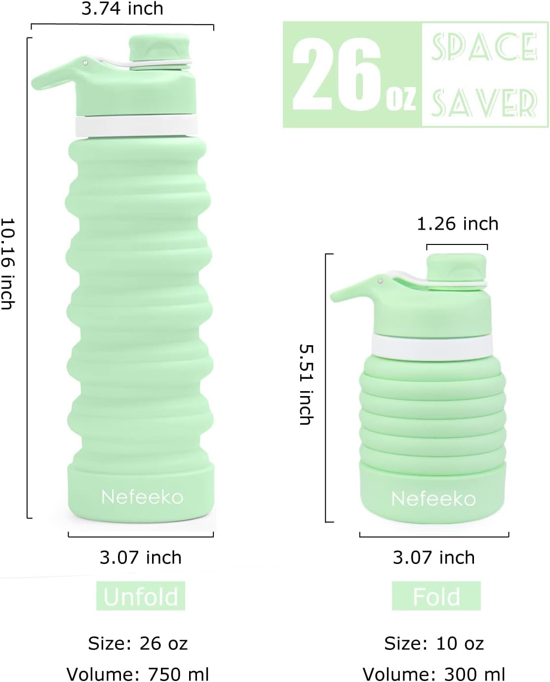 Collapsible Water Bottle, 26oz Silicone Foldable Water Bottles