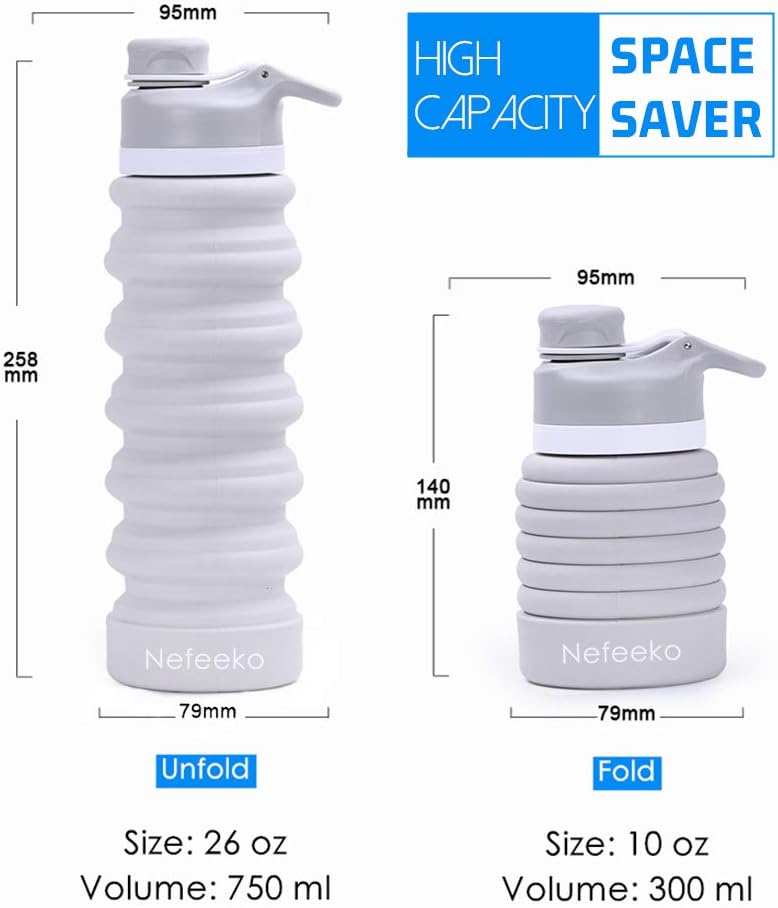 Collapsible Water Bottle, 26oz Silicone Foldable Water Bottles