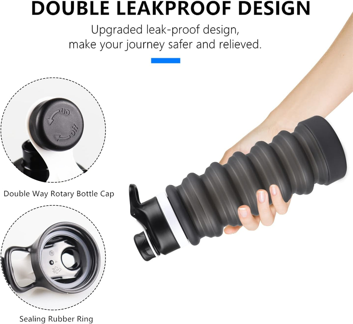 Collapsible Water Bottle, 26oz Silicone Foldable Water Bottles