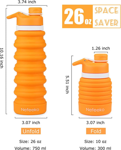 Collapsible Water Bottle, 26oz Silicone Foldable Water Bottles