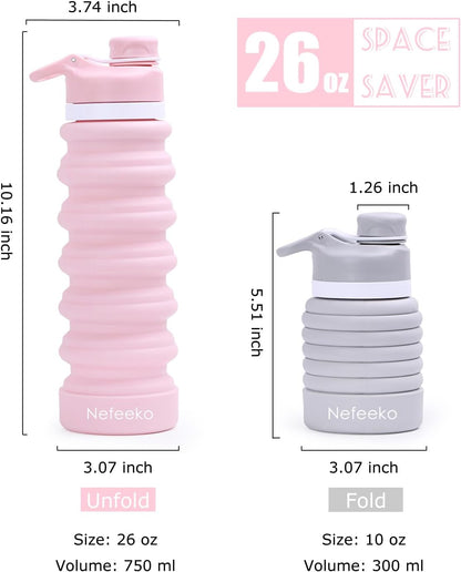 Collapsible Water Bottle, 26oz Silicone Foldable Water Bottles