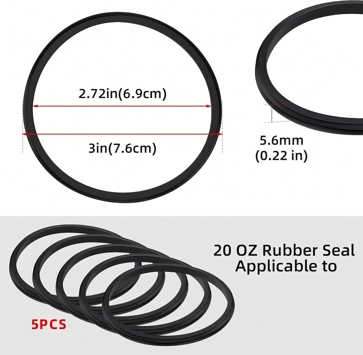 5 Pcs 30oz Black Rubber Replacement Lid Seal Gaskets