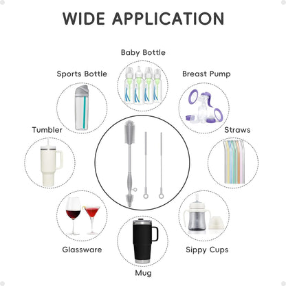 Silicone Cleaning Brush Kit,Water Bottle and Straw Cleaner Brush Set for Tumbler,Baby Bottle,Breast Pump Part,Nipple,Sippy Cup,Glass,Dishwasher Safe,BPA Free,3 Pcs