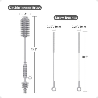 Silicone Cleaning Brush Kit,Water Bottle and Straw Cleaner Brush Set for Tumbler,Baby Bottle,Breast Pump Part,Nipple,Sippy Cup,Glass,Dishwasher Safe,BPA Free,3 Pcs