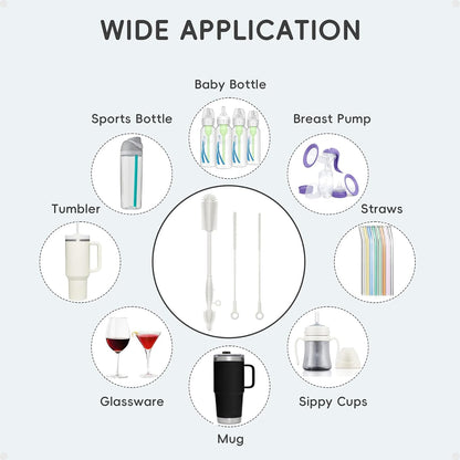 Silicone Cleaning Brush Kit,Water Bottle and Straw Cleaner Brush Set for Tumbler,Baby Bottle,Breast Pump Part,Nipple,Sippy Cup,Glass,Dishwasher Safe,BPA Free,3 Pcs