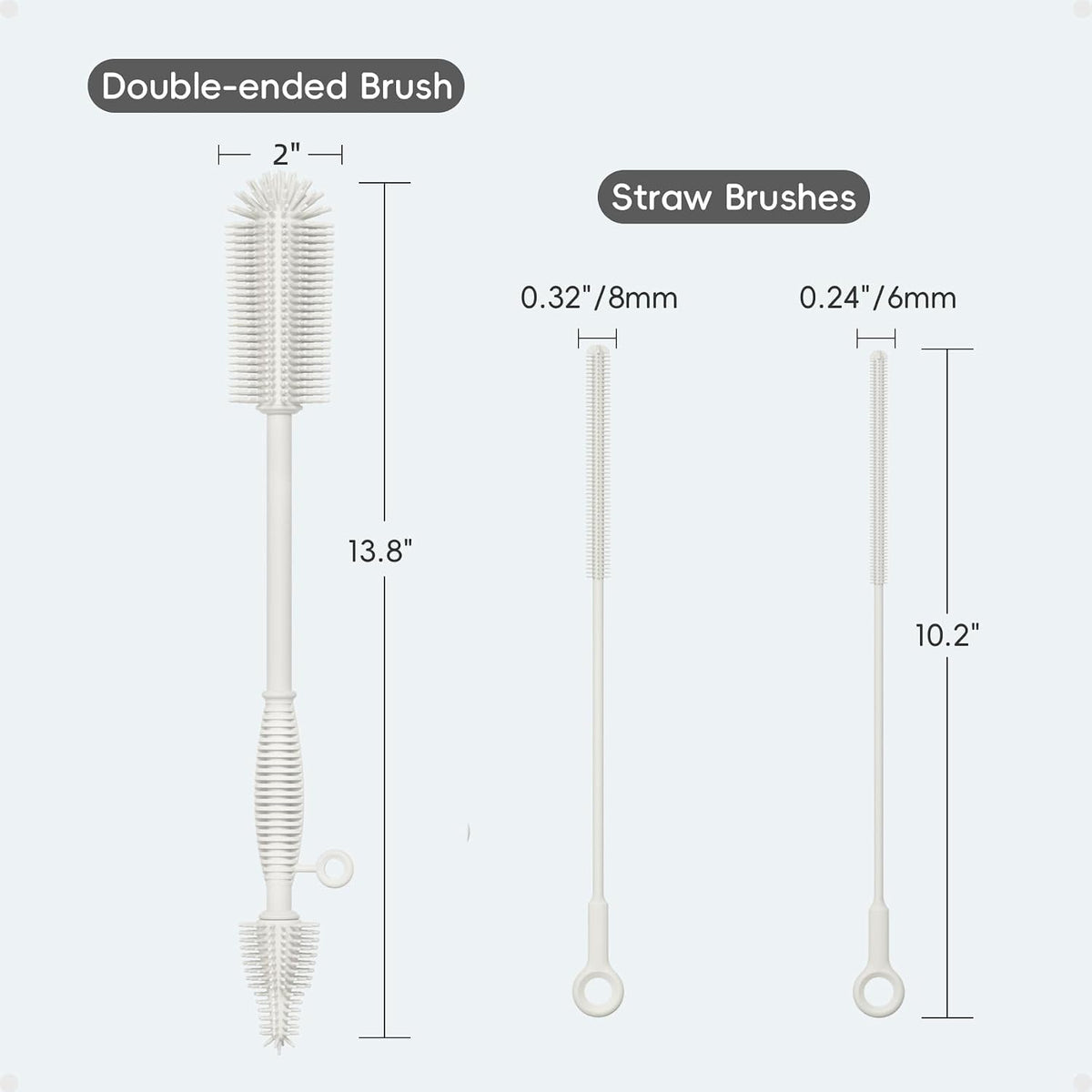Silicone Cleaning Brush Kit,Water Bottle and Straw Cleaner Brush Set for Tumbler,Baby Bottle,Breast Pump Part,Nipple,Sippy Cup,Glass,Dishwasher Safe,BPA Free,3 Pcs