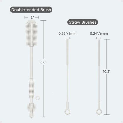 Silicone Cleaning Brush Kit,Water Bottle and Straw Cleaner Brush Set for Tumbler,Baby Bottle,Breast Pump Part,Nipple,Sippy Cup,Glass,Dishwasher Safe,BPA Free,3 Pcs