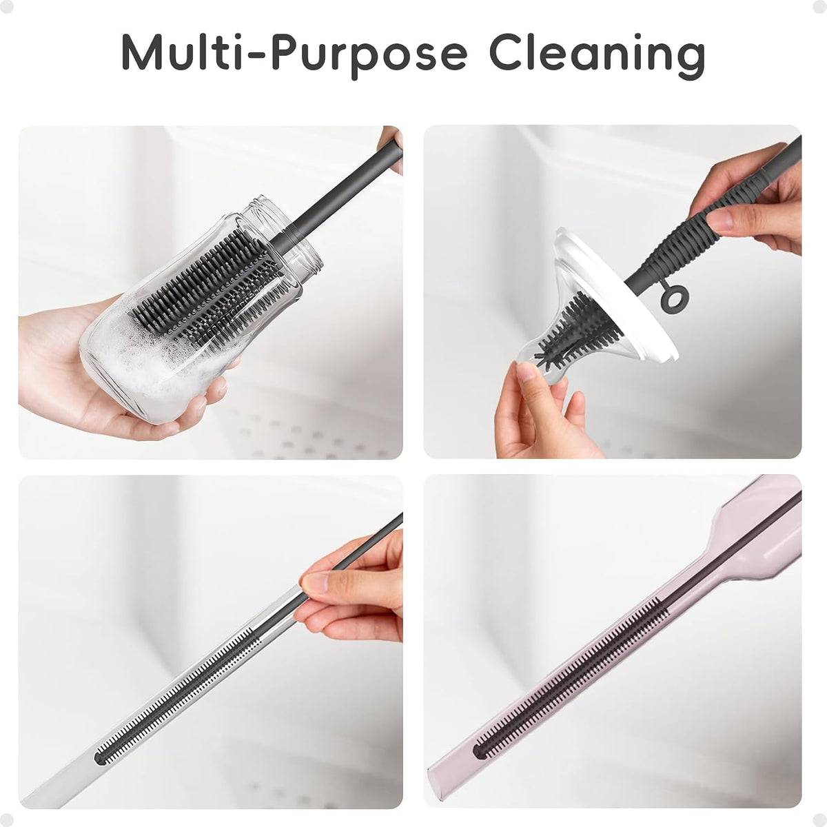 Silicone Cleaning Brush Kit,Water Bottle and Straw Cleaner Brush Set for Tumbler,Baby Bottle,Breast Pump Part,Nipple,Sippy Cup,Glass,Dishwasher Safe,BPA Free,3 Pcs