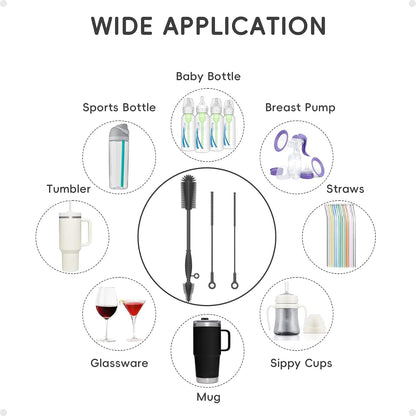 Silicone Cleaning Brush Kit,Water Bottle and Straw Cleaner Brush Set for Tumbler,Baby Bottle,Breast Pump Part,Nipple,Sippy Cup,Glass,Dishwasher Safe,BPA Free,3 Pcs