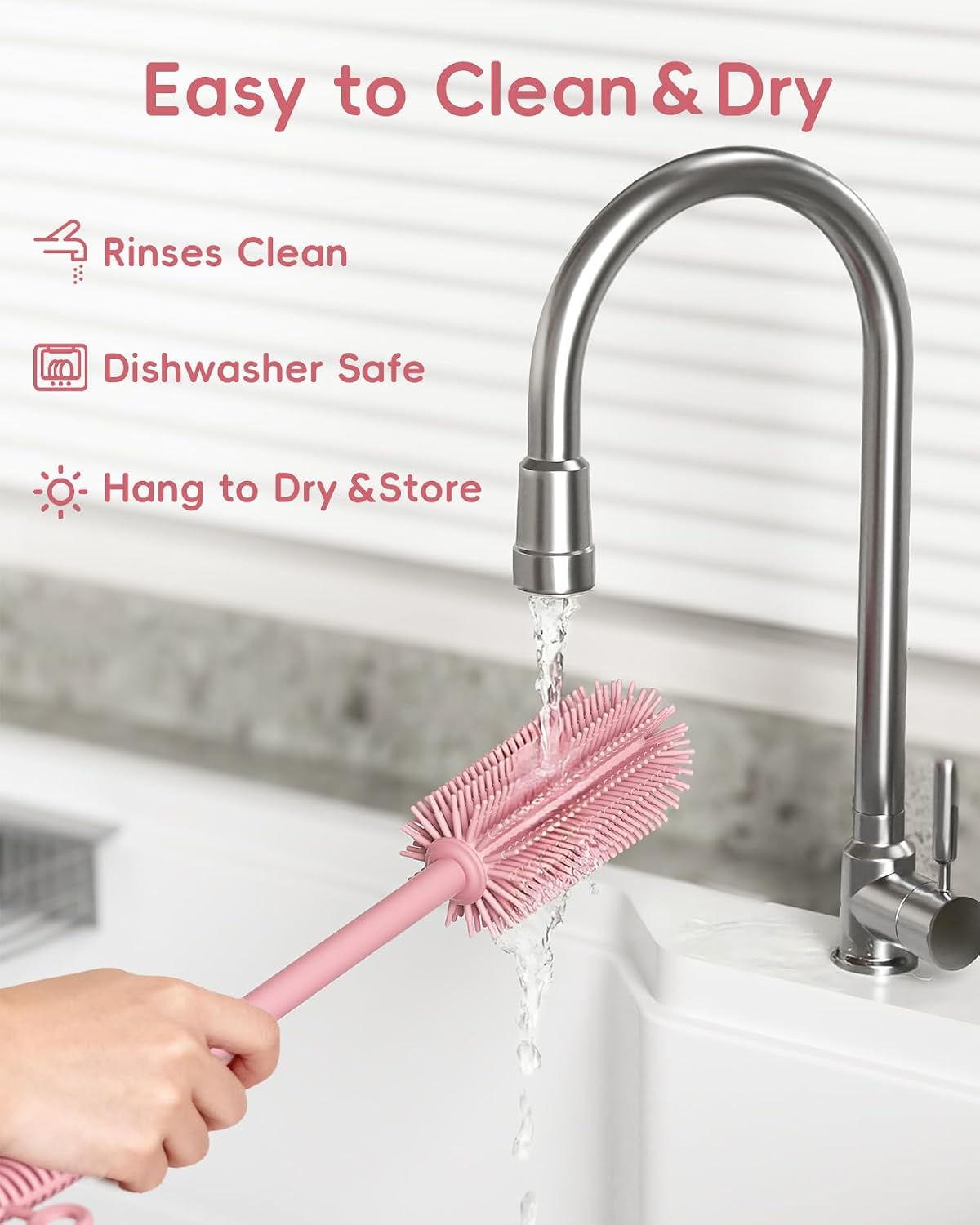 Silicone Cleaning Brush Kit,Water Bottle and Straw Cleaner Brush Set for Tumbler,Baby Bottle,Breast Pump Part,Nipple,Sippy Cup,Glass,Dishwasher Safe,BPA Free,3 Pcs