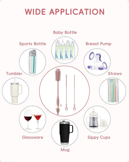 Silicone Cleaning Brush Kit,Water Bottle and Straw Cleaner Brush Set for Tumbler,Baby Bottle,Breast Pump Part,Nipple,Sippy Cup,Glass,Dishwasher Safe,BPA Free,3 Pcs