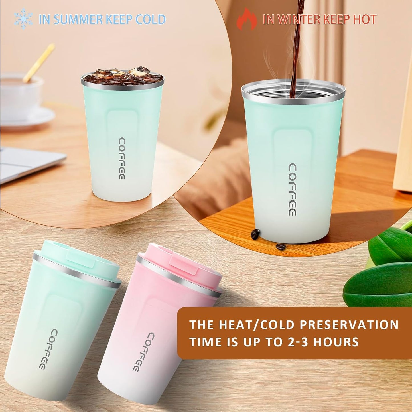 CS COSDDI 12 oz Coffee mug - Stainless Steel Coffee Cup with Leakproof Lid | Stainless Steel Double-wall insulation, 6-Hour Heat Retention, 360°Leak proof, BPA-free, Reusable And To Go Coffee Mug