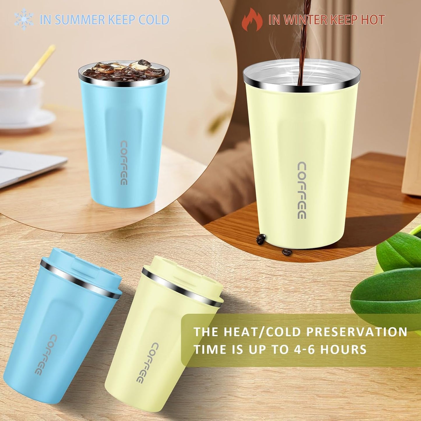 CS COSDDI 12 oz Coffee mug - Stainless Steel Coffee Cup with Leakproof Lid | Stainless Steel Double-wall insulation, 6-Hour Heat Retention, 360°Leak proof, BPA-free, Reusable And To Go Coffee Mug