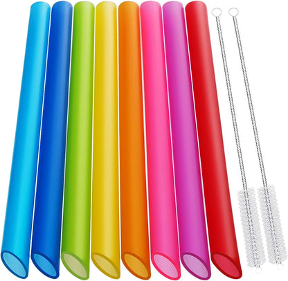 [Angled Tips] 8 Pcs Reusable Boba Straws Smoothie Straws, Jumbo Wide Straw