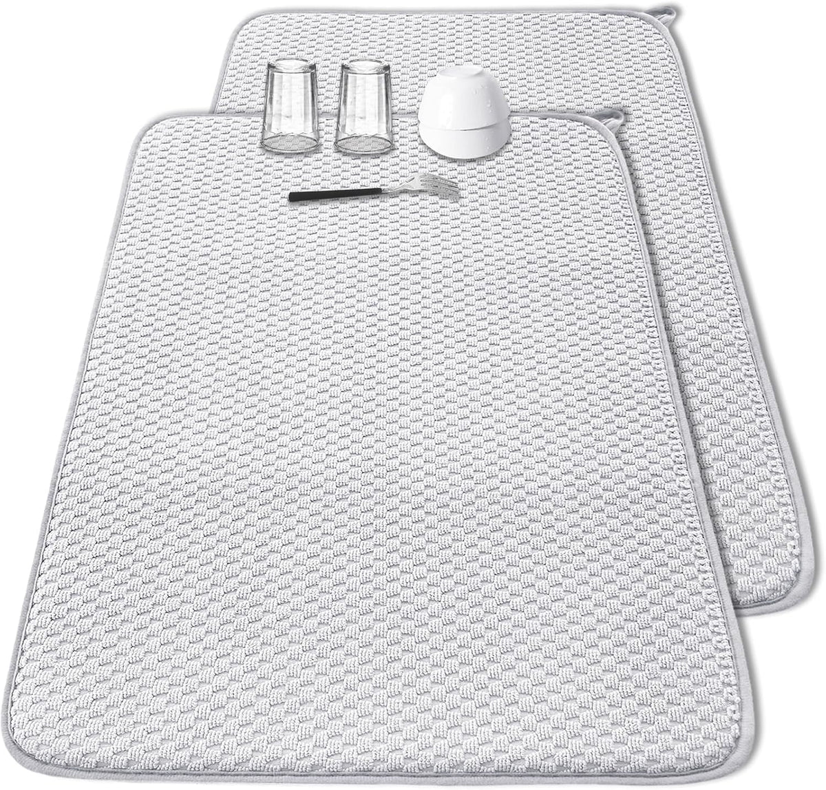 2 Pack Microfiber Dish Drying Mat,24*17 inch Absorbent Dish Drainer Kitchen Counter,Large Size Dish Drying Pad for Countertops,Sinks,Draining Racks(Gray)
