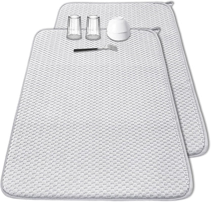 2 Pack Microfiber Dish Drying Mat,24*17 inch Absorbent Dish Drainer Kitchen Counter,Large Size Dish Drying Pad for Countertops,Sinks,Draining Racks(Gray)