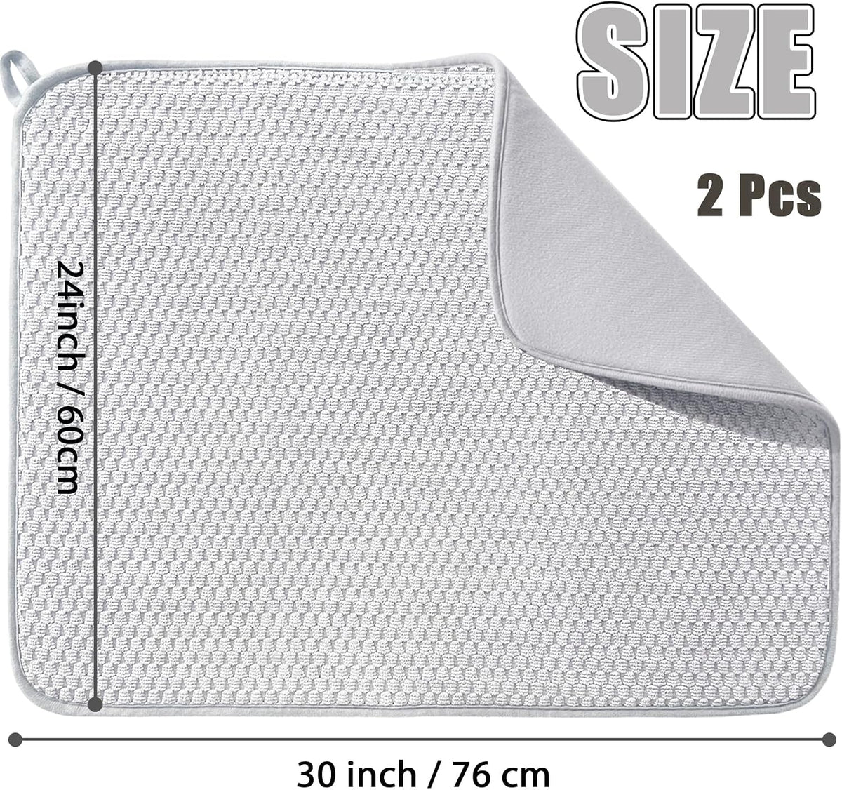 2 Pack Microfiber Dish Drying Mat,24*17 inch Absorbent Dish Drainer Kitchen Counter,Large Size Dish Drying Pad for Countertops,Sinks,Draining Racks(Gray)