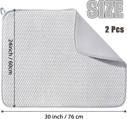 2 Pack Microfiber Dish Drying Mat,24*17 inch Absorbent Dish Drainer Kitchen Counter,Large Size Dish Drying Pad for Countertops,Sinks,Draining Racks(Gray)