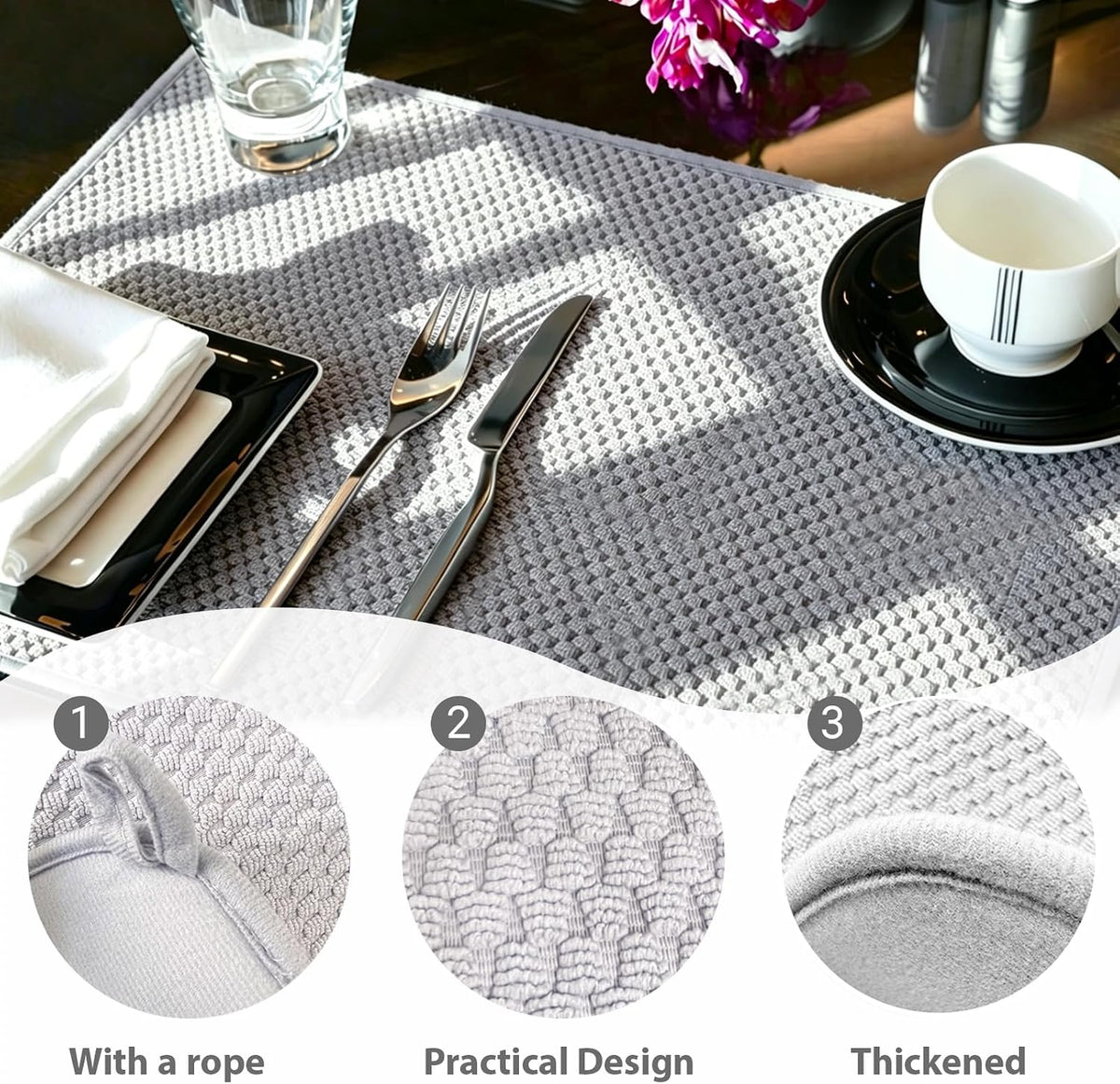 2 Pack Microfiber Dish Drying Mat,24*17 inch Absorbent Dish Drainer Kitchen Counter,Large Size Dish Drying Pad for Countertops,Sinks,Draining Racks(Gray)
