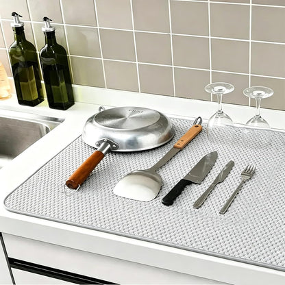 2 Pack Microfiber Dish Drying Mat,24*17 inch Absorbent Dish Drainer Kitchen Counter,Large Size Dish Drying Pad for Countertops,Sinks,Draining Racks(Gray)