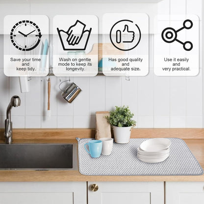 2 Pack Microfiber Dish Drying Mat,24*17 inch Absorbent Dish Drainer Kitchen Counter,Large Size Dish Drying Pad for Countertops,Sinks,Draining Racks(Gray)