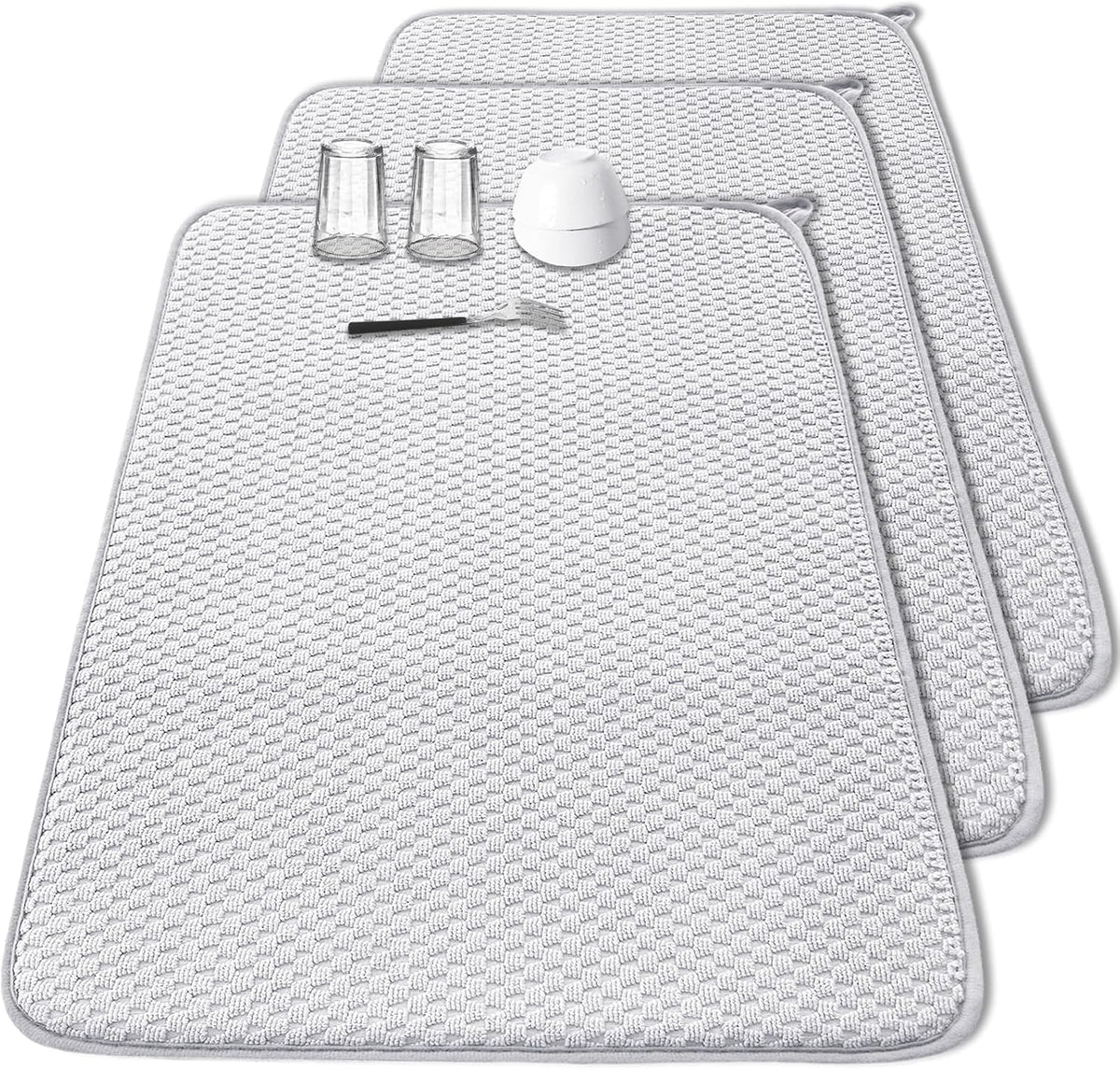 2 Pack Microfiber Dish Drying Mat,24*17 inch Absorbent Dish Drainer Kitchen Counter,Large Size Dish Drying Pad for Countertops,Sinks,Draining Racks(Gray)