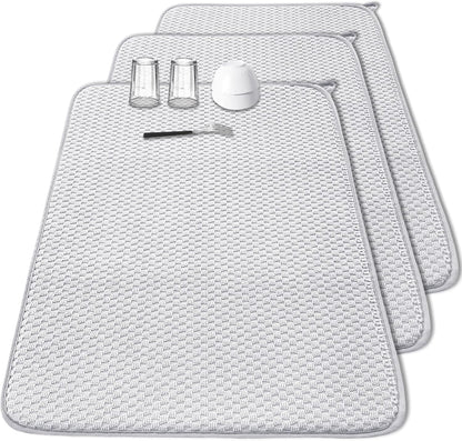 2 Pack Microfiber Dish Drying Mat,24*17 inch Absorbent Dish Drainer Kitchen Counter,Large Size Dish Drying Pad for Countertops,Sinks,Draining Racks(Gray)