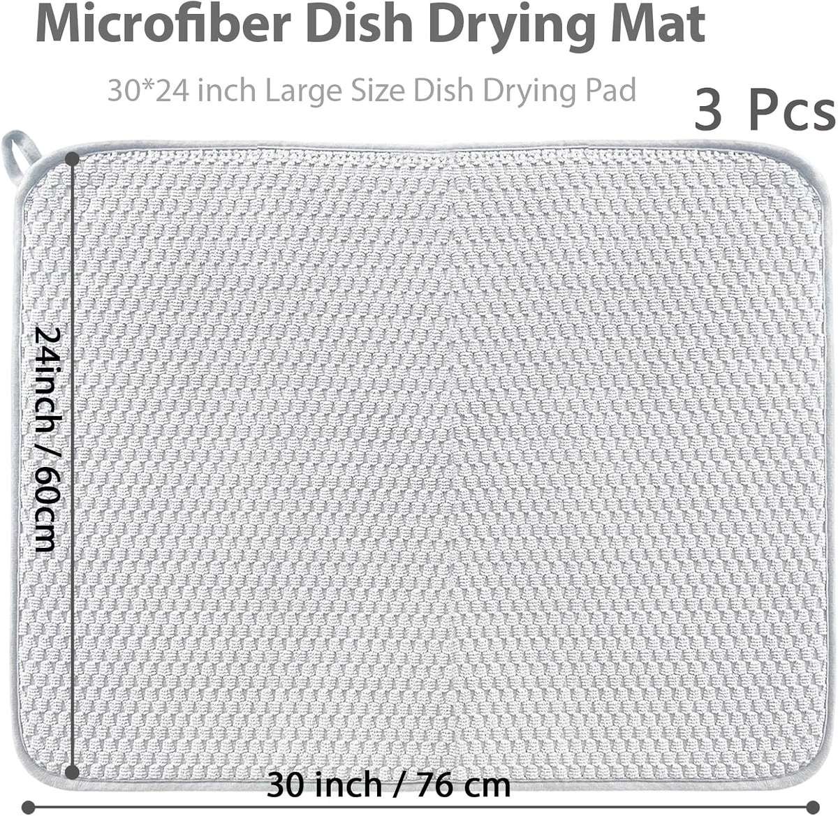 2 Pack Microfiber Dish Drying Mat,24*17 inch Absorbent Dish Drainer Kitchen Counter,Large Size Dish Drying Pad for Countertops,Sinks,Draining Racks(Gray)