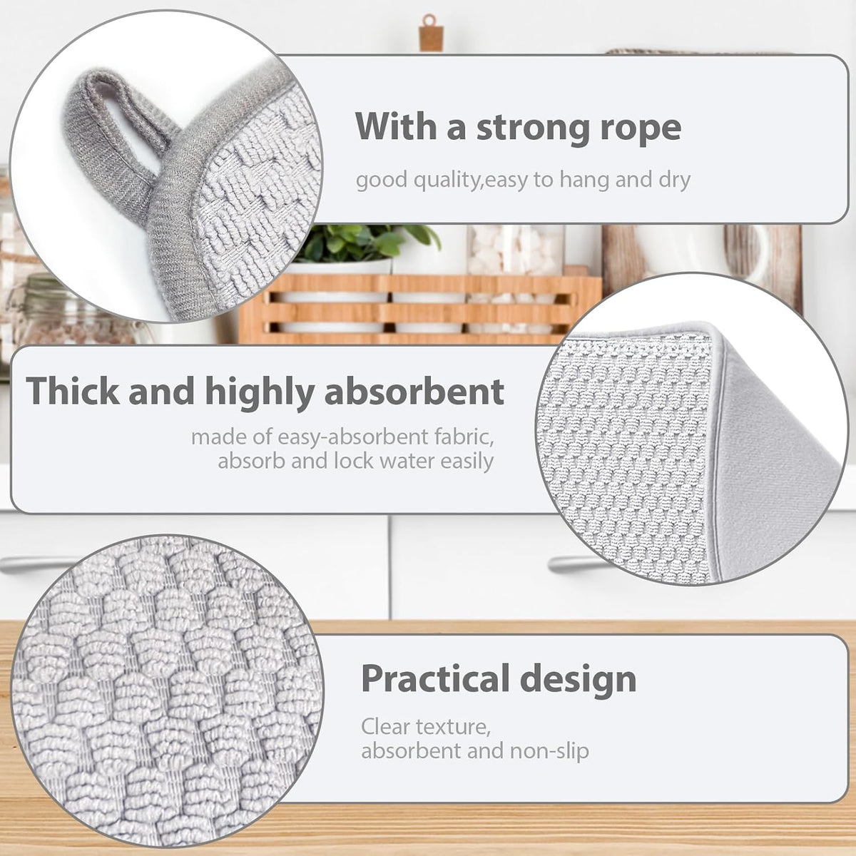 2 Pack Microfiber Dish Drying Mat,24*17 inch Absorbent Dish Drainer Kitchen Counter,Large Size Dish Drying Pad for Countertops,Sinks,Draining Racks(Gray)