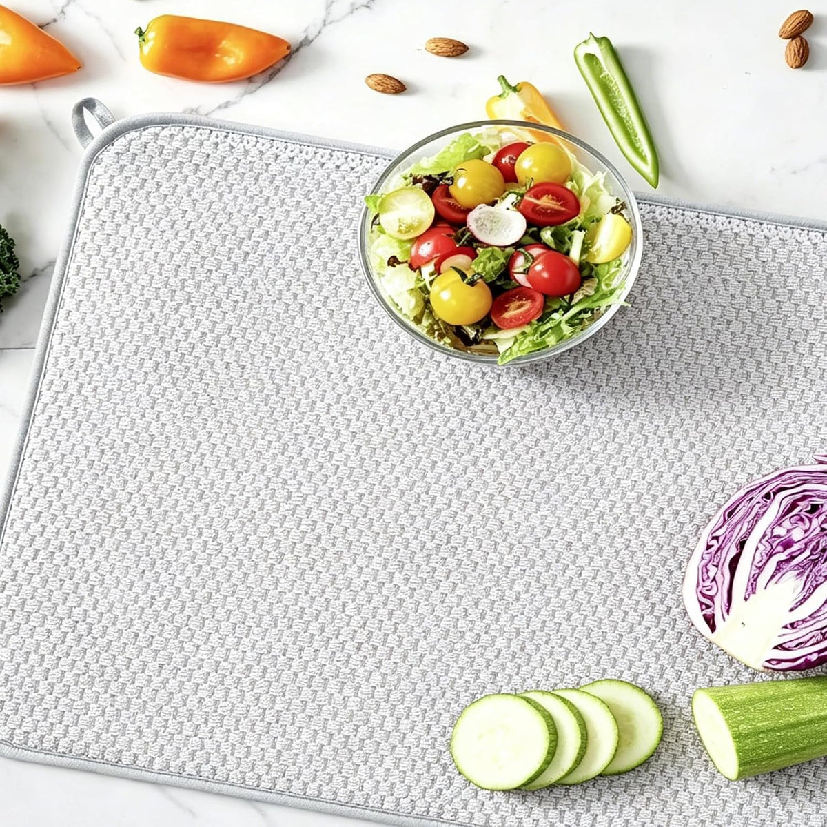 2 Pack Microfiber Dish Drying Mat,24*17 inch Absorbent Dish Drainer Kitchen Counter,Large Size Dish Drying Pad for Countertops,Sinks,Draining Racks(Gray)