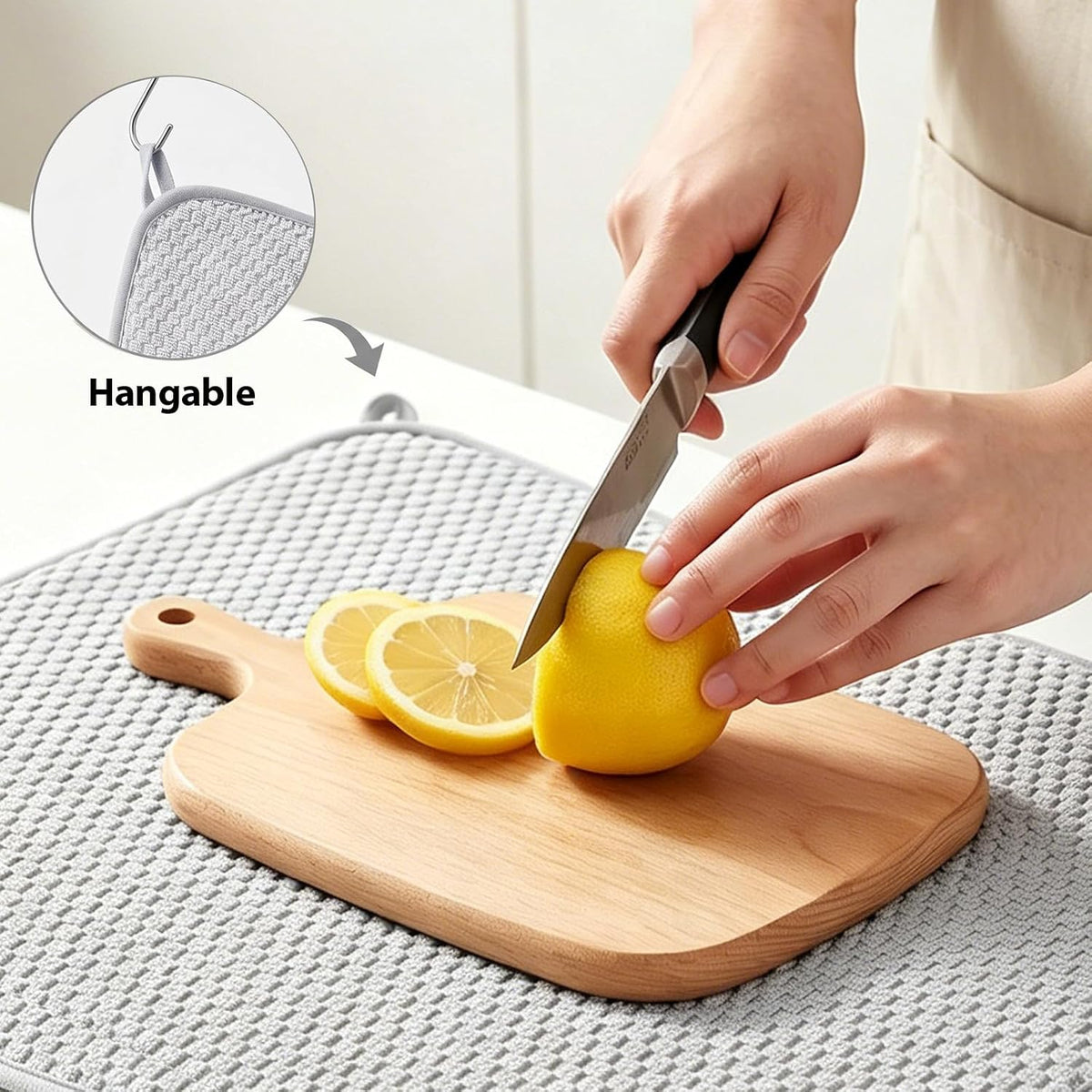 2 Pack Microfiber Dish Drying Mat,24*17 inch Absorbent Dish Drainer Kitchen Counter,Large Size Dish Drying Pad for Countertops,Sinks,Draining Racks(Gray)