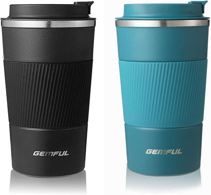GEMFUL 17oz Stainless Steel Mug Insulated Travel Coffee Tumbler (Blue) | Double-wall Vacuum, Leak-proof Lid, Fit Car Cup Holder, Bpa-free, Easy Clean, Hot/cold for Commute/Office/Outdoor/Home/Travel