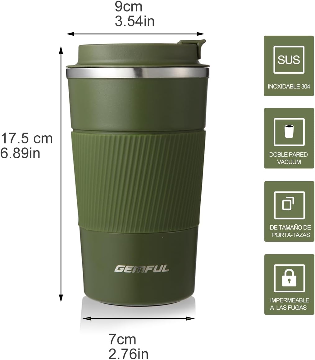 GEMFUL 17oz Stainless Steel Mug Insulated Travel Coffee Tumbler (Blue) | Double-wall Vacuum, Leak-proof Lid, Fit Car Cup Holder, Bpa-free, Easy Clean, Hot/cold for Commute/Office/Outdoor/Home/Travel