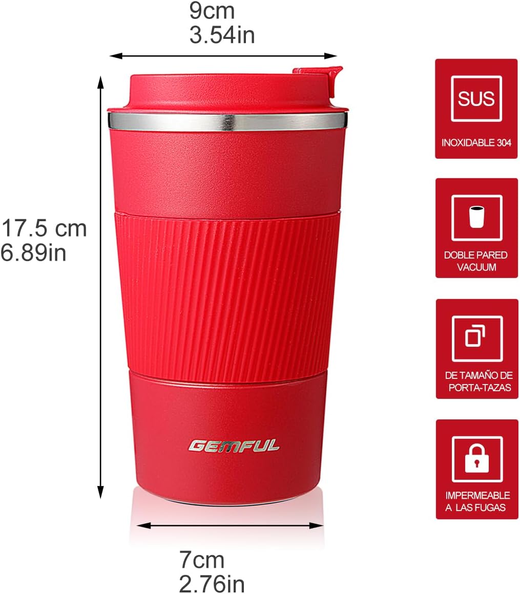 GEMFUL 17oz Stainless Steel Mug Insulated Travel Coffee Tumbler (Blue) | Double-wall Vacuum, Leak-proof Lid, Fit Car Cup Holder, Bpa-free, Easy Clean, Hot/cold for Commute/Office/Outdoor/Home/Travel