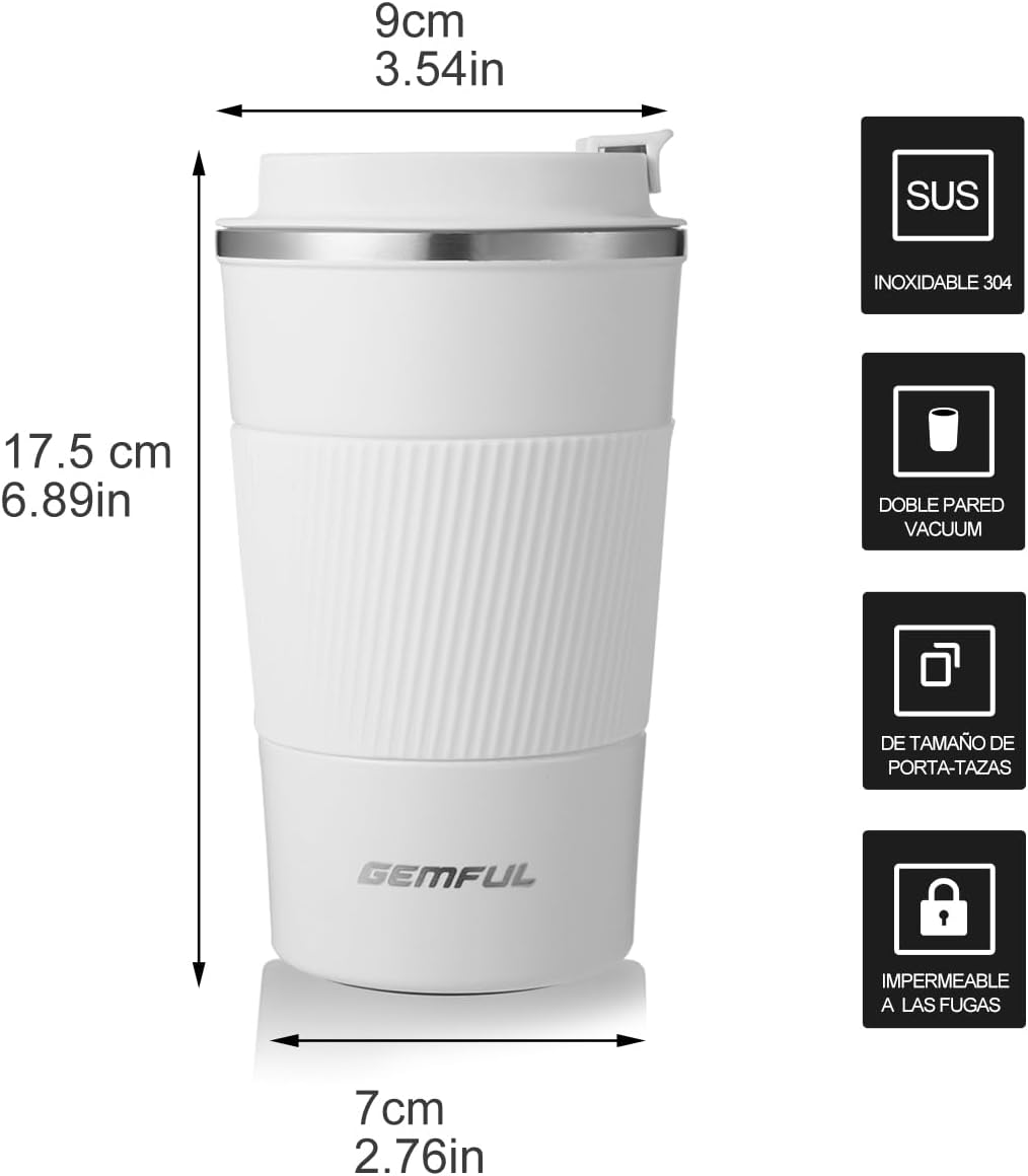GEMFUL 17oz Stainless Steel Mug Insulated Travel Coffee Tumbler (Blue) | Double-wall Vacuum, Leak-proof Lid, Fit Car Cup Holder, Bpa-free, Easy Clean, Hot/cold for Commute/Office/Outdoor/Home/Travel