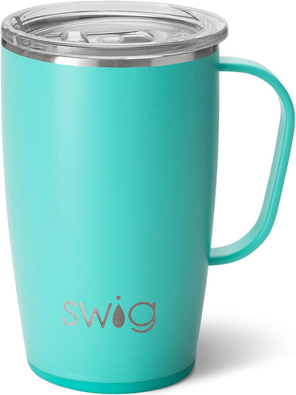18oz Travel Mug, Insulated Tumbler with Handle and Lid, Cup Holder Friendly, Dishwasher Safe, Stainless Steel, Travel Coffee Cup (Aqua)