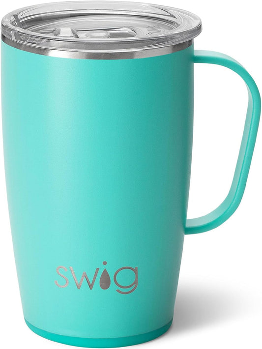 18oz Travel Mug, Insulated Tumbler with Handle and Lid, Cup Holder Friendly, Dishwasher Safe, Stainless Steel, Travel Coffee Cup (Aqua)