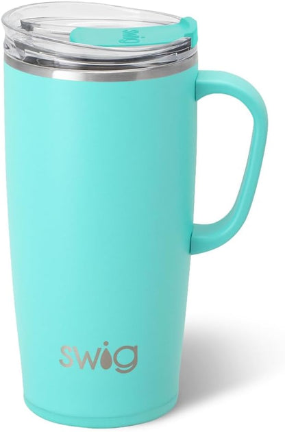 18oz Travel Mug, Insulated Tumbler with Handle and Lid, Cup Holder Friendly, Dishwasher Safe, Stainless Steel, Travel Coffee Cup (Aqua)