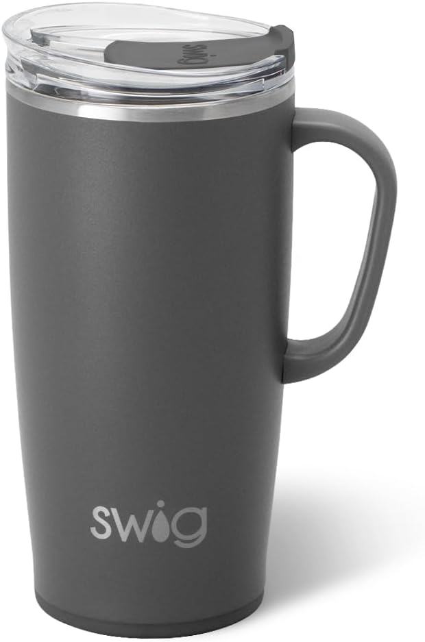 18oz Travel Mug, Insulated Tumbler with Handle and Lid, Cup Holder Friendly, Dishwasher Safe, Stainless Steel, Travel Coffee Cup (Aqua)