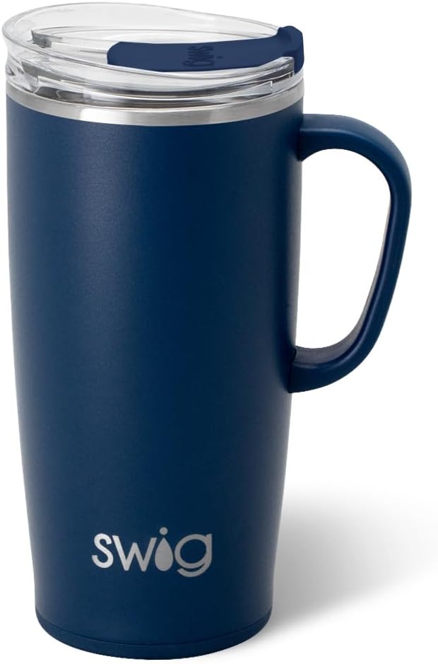 18oz Travel Mug, Insulated Tumbler with Handle and Lid, Cup Holder Friendly, Dishwasher Safe, Stainless Steel, Travel Coffee Cup (Aqua)