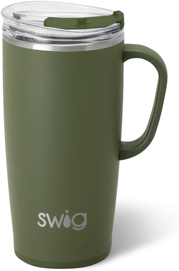 18oz Travel Mug, Insulated Tumbler with Handle and Lid, Cup Holder Friendly, Dishwasher Safe, Stainless Steel, Travel Coffee Cup (Aqua)