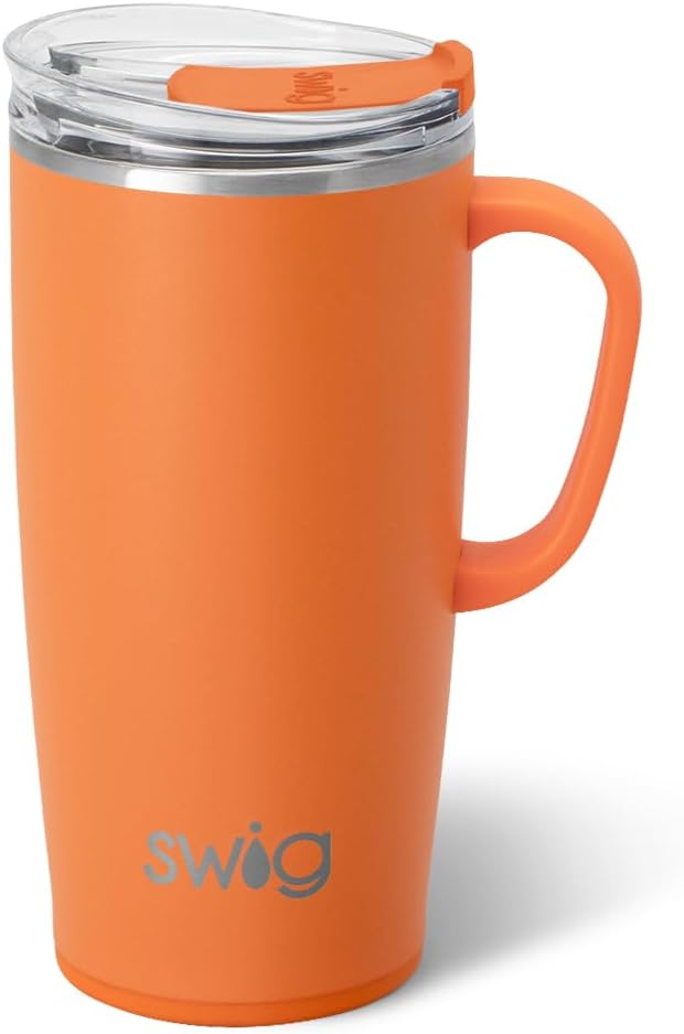 18oz Travel Mug, Insulated Tumbler with Handle and Lid, Cup Holder Friendly, Dishwasher Safe, Stainless Steel, Travel Coffee Cup (Aqua)