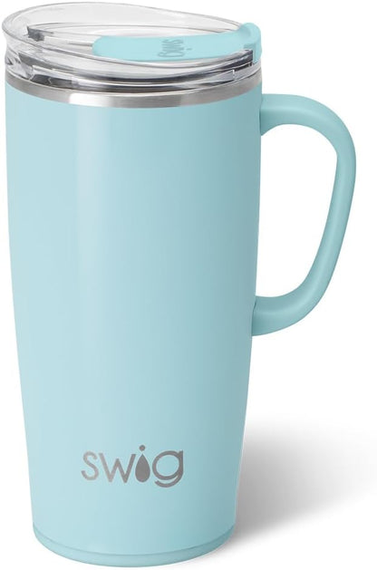 18oz Travel Mug, Insulated Tumbler with Handle and Lid, Cup Holder Friendly, Dishwasher Safe, Stainless Steel, Travel Coffee Cup (Aqua)