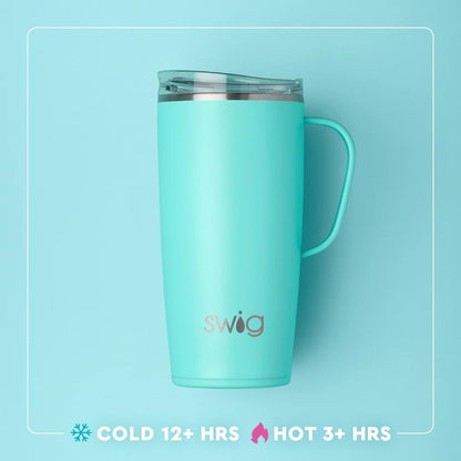 18oz Travel Mug, Insulated Tumbler with Handle and Lid, Cup Holder Friendly, Dishwasher Safe, Stainless Steel, Travel Coffee Cup (Aqua)